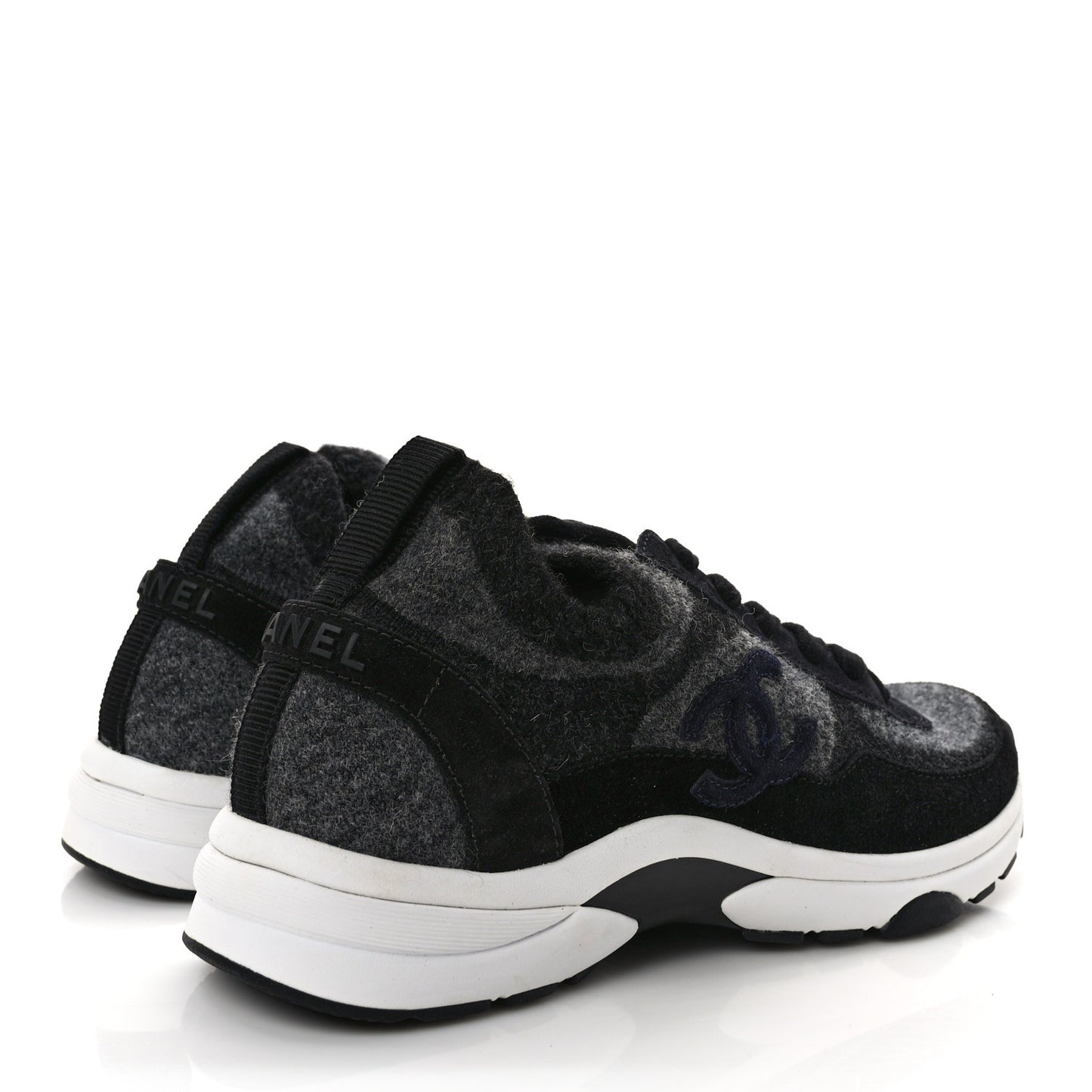 Fabric Suede Calfskin Womens CC Sneakers 36.5 Black Grey