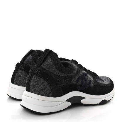 Chanel Fabric Suede Calfskin Womens CC Sneakers 36.5 Black Grey 4 of 7