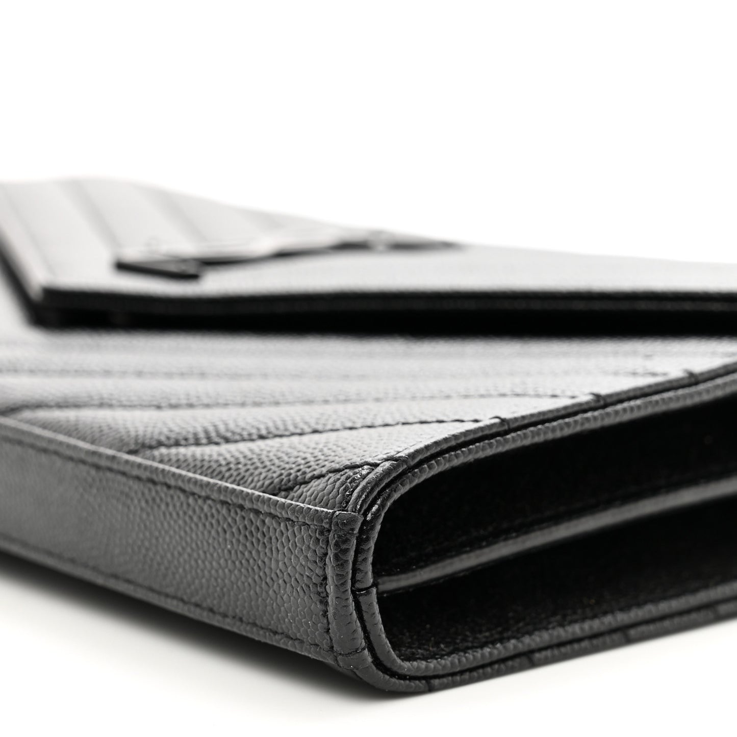 Grain De Poudre Matelasse Chevron Monogram Monochrome Chain Wallet Black
