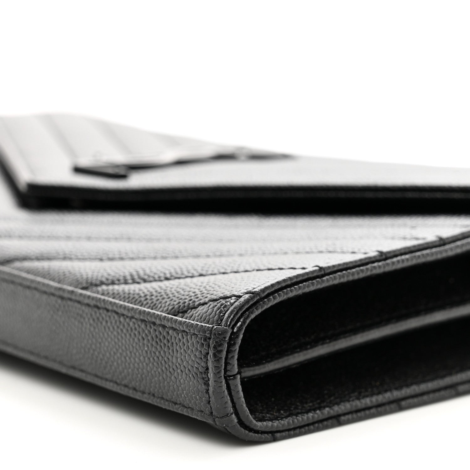 Saint Laurent Grain De Poudre Matelasse Chevron Monogram Monochrome Chain Wallet Black 9 of 9