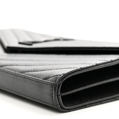 Saint Laurent Grain De Poudre Matelasse Chevron Monogram Monochrome Chain Wallet Black 9 of 9
