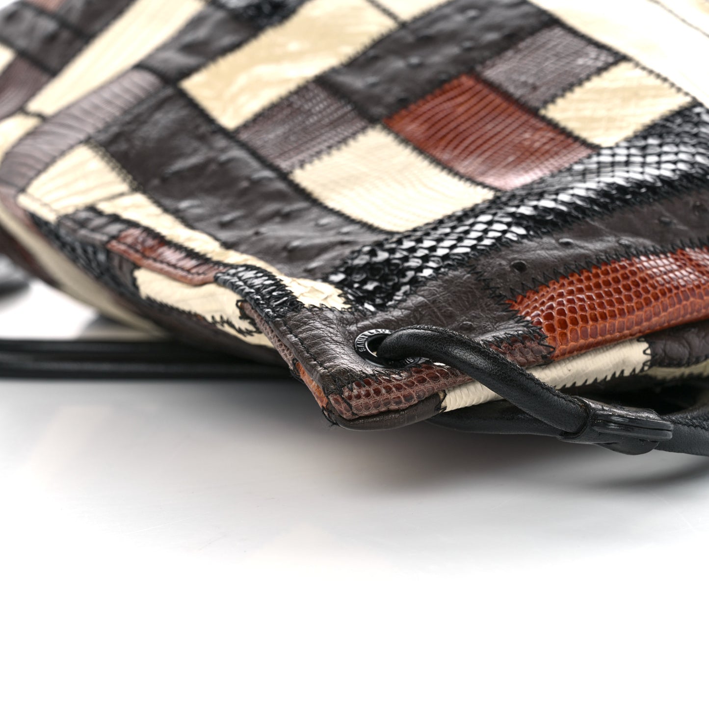 Ostrich Lizard Snakeskin Patchwork Drawstring Bag Multicolor