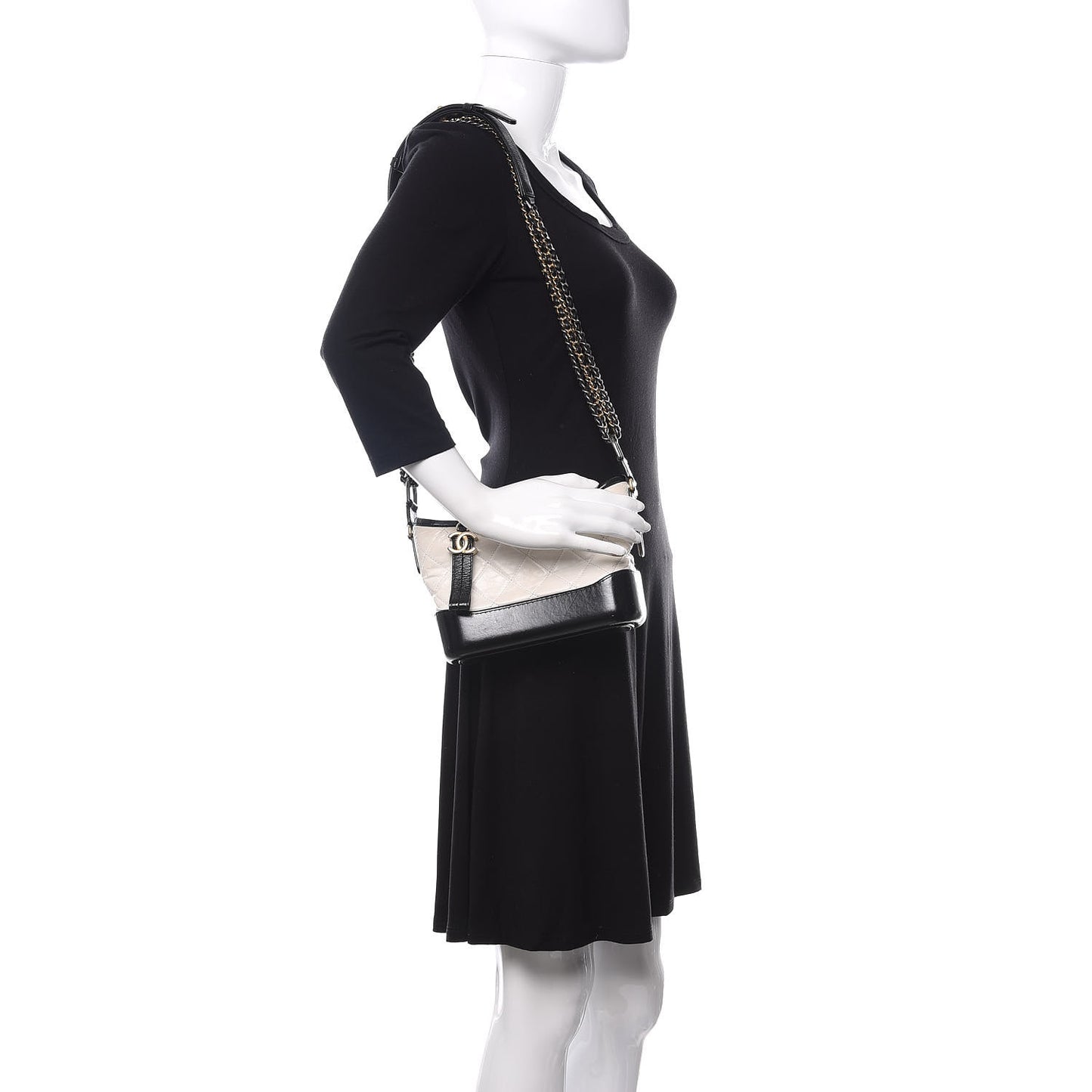 Aged Calfskin Quilted Small Gabrielle Hobo Black White