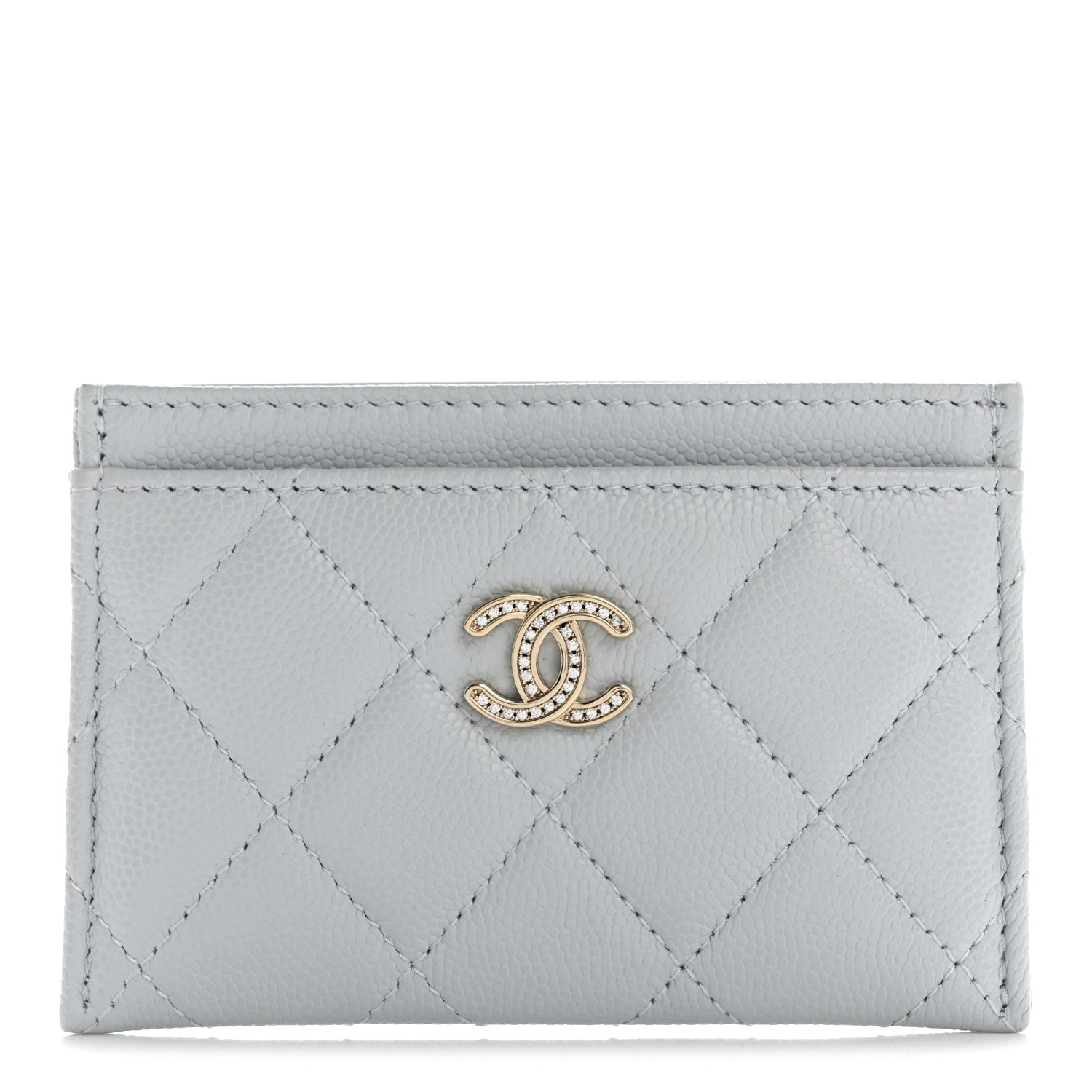 Chanel Caviar Quilted Crystal CC Logo Card Holder Light Blue 1 of 9