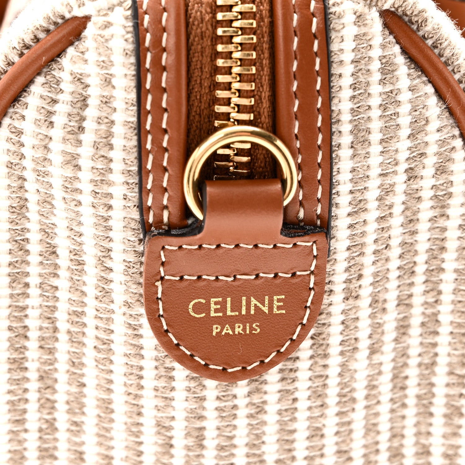 Celine Triomphe Textile Calfskin Striped Small Boston Bag Natural Tan 8 of 11