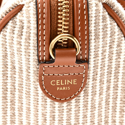 Celine Triomphe Textile Calfskin Striped Small Boston Bag Natural Tan 8 of 11