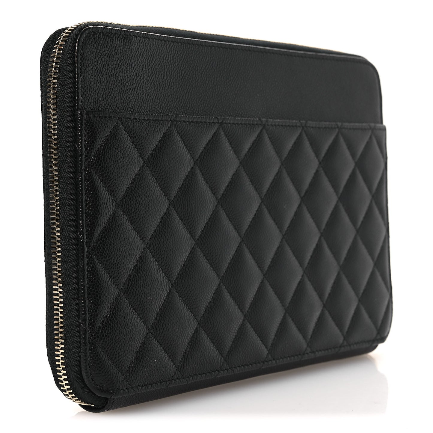 Caviar Quilted Zipped Travel Pouch Black
