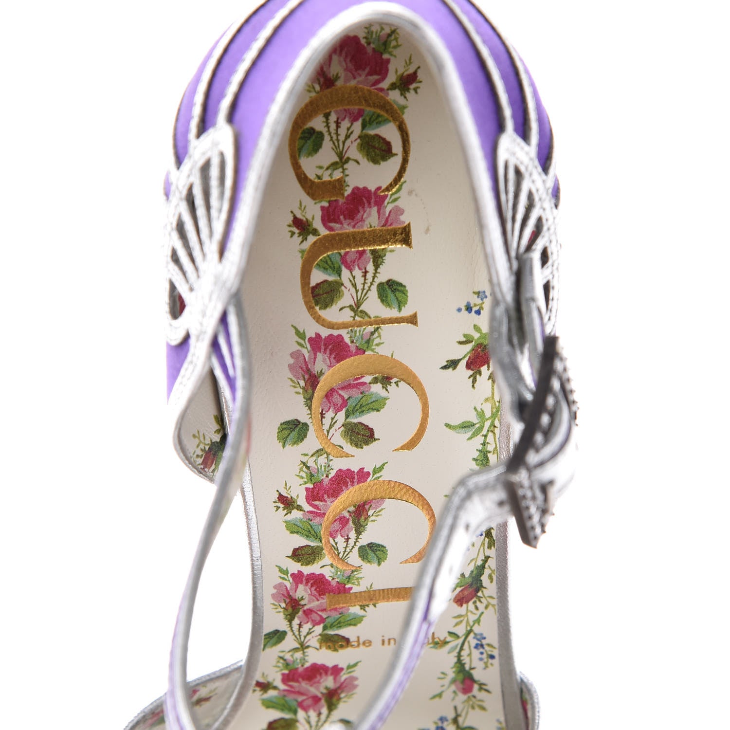 Gucci Nappa Silk Mariska Embellished T-Strap Pumps 40 Purple 7 of 8