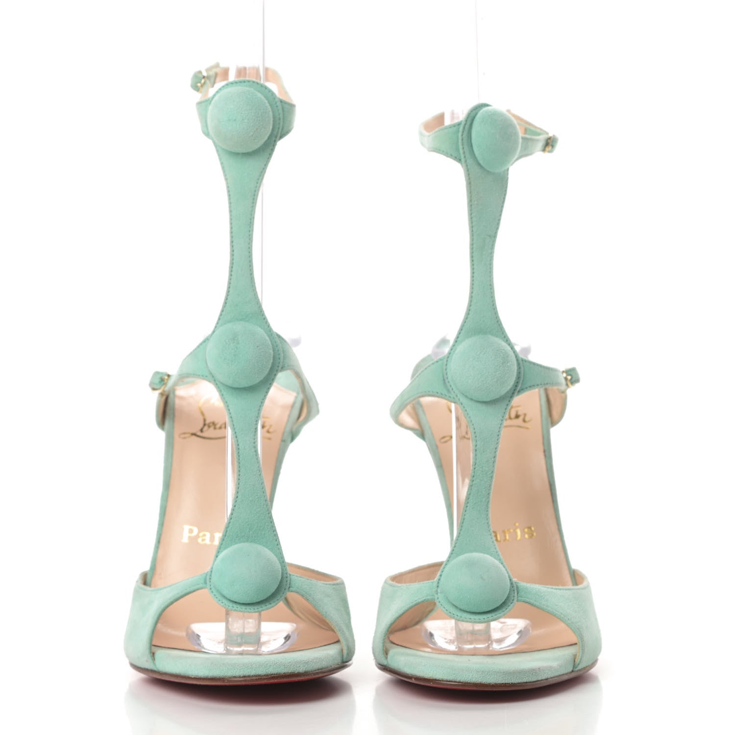 Christian Louboutin Suede Open Toe 100 Cage Sandals 37 Opal 2 of 9