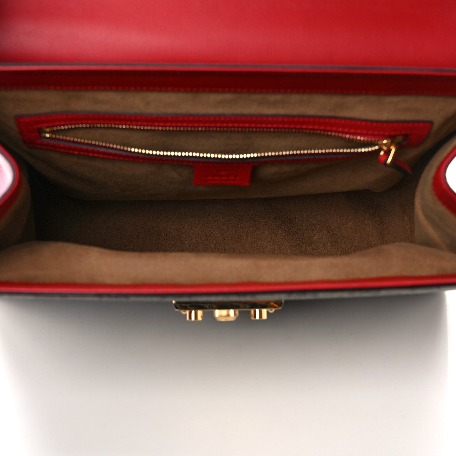 Gucci GG Supreme Monogram Calfskin Medium Padlock Top Handle Bag Beige Hibiscus Red New Rosette 5 of 15