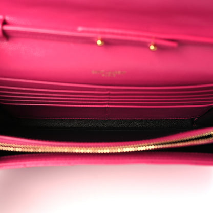Saint Laurent Grain De Poudre Matelasse Chevron Monogram Chain Wallet Lipstick Fuchsia 5 of 9