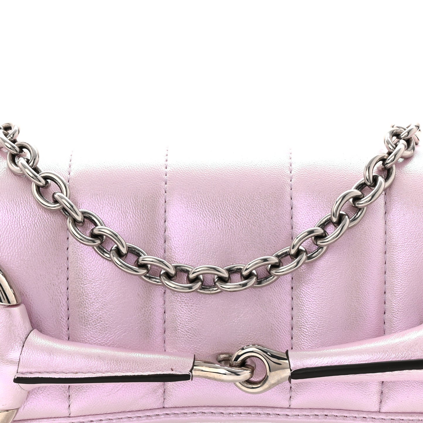 Iridescent Nappa Vertical Matelasse Medium Maxi Horsebit Chain Shoulder Bag Escape Pink
