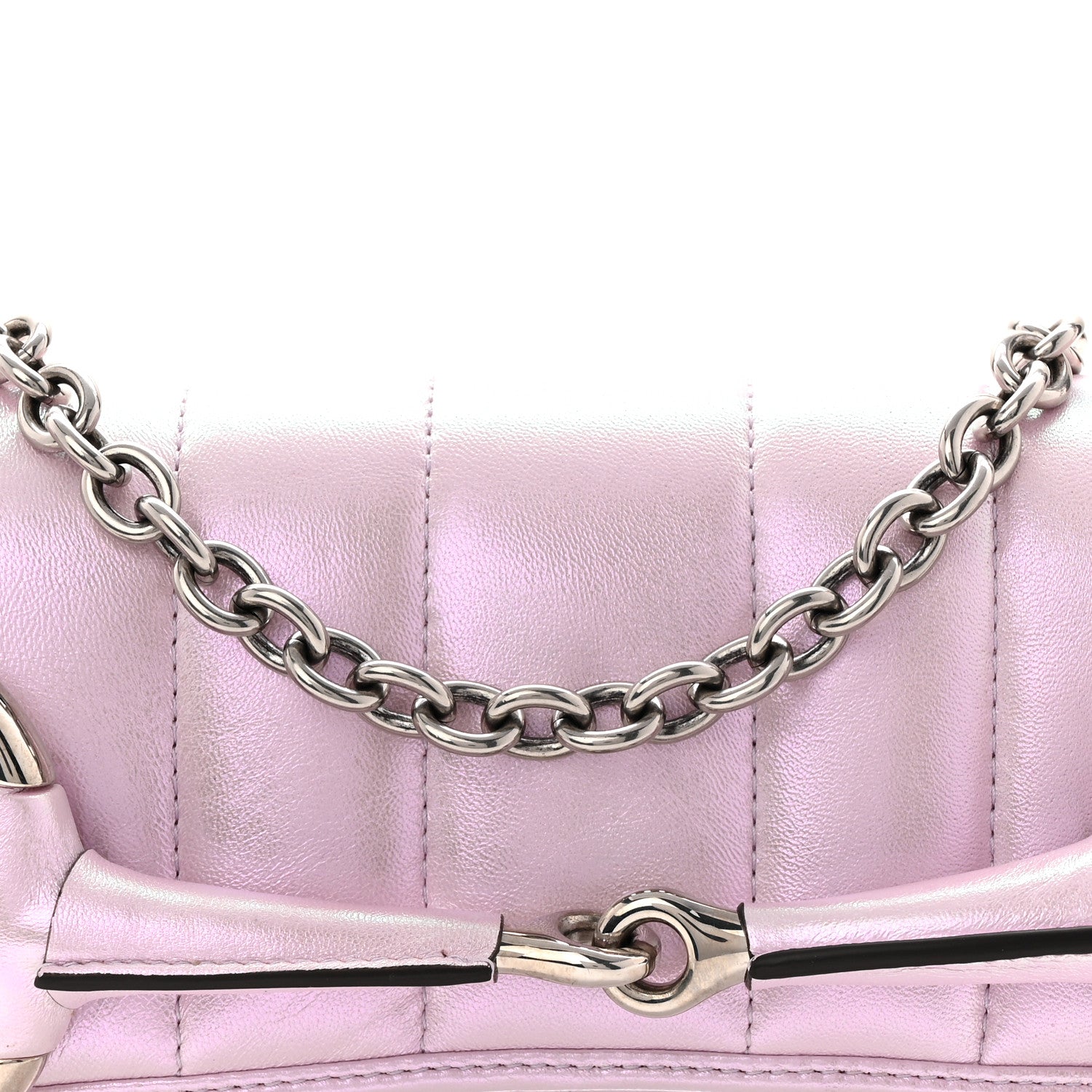 Gucci Iridescent Nappa Vertical Matelasse Medium Maxi Horsebit Chain Shoulder Bag Escape Pink 8 of 10