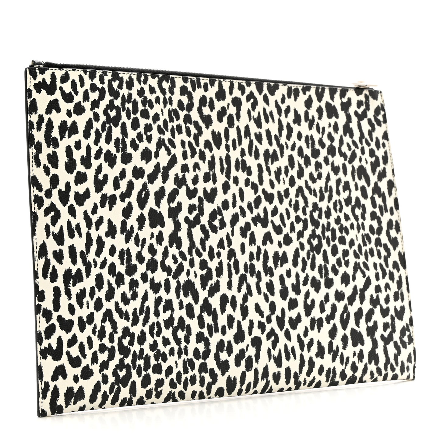 Calfskin Leopard Print Zipped Tablet Holder White Black