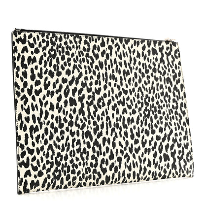 Saint Laurent Calfskin Leopard Print Zipped Tablet Holder White Black 3 of 7
