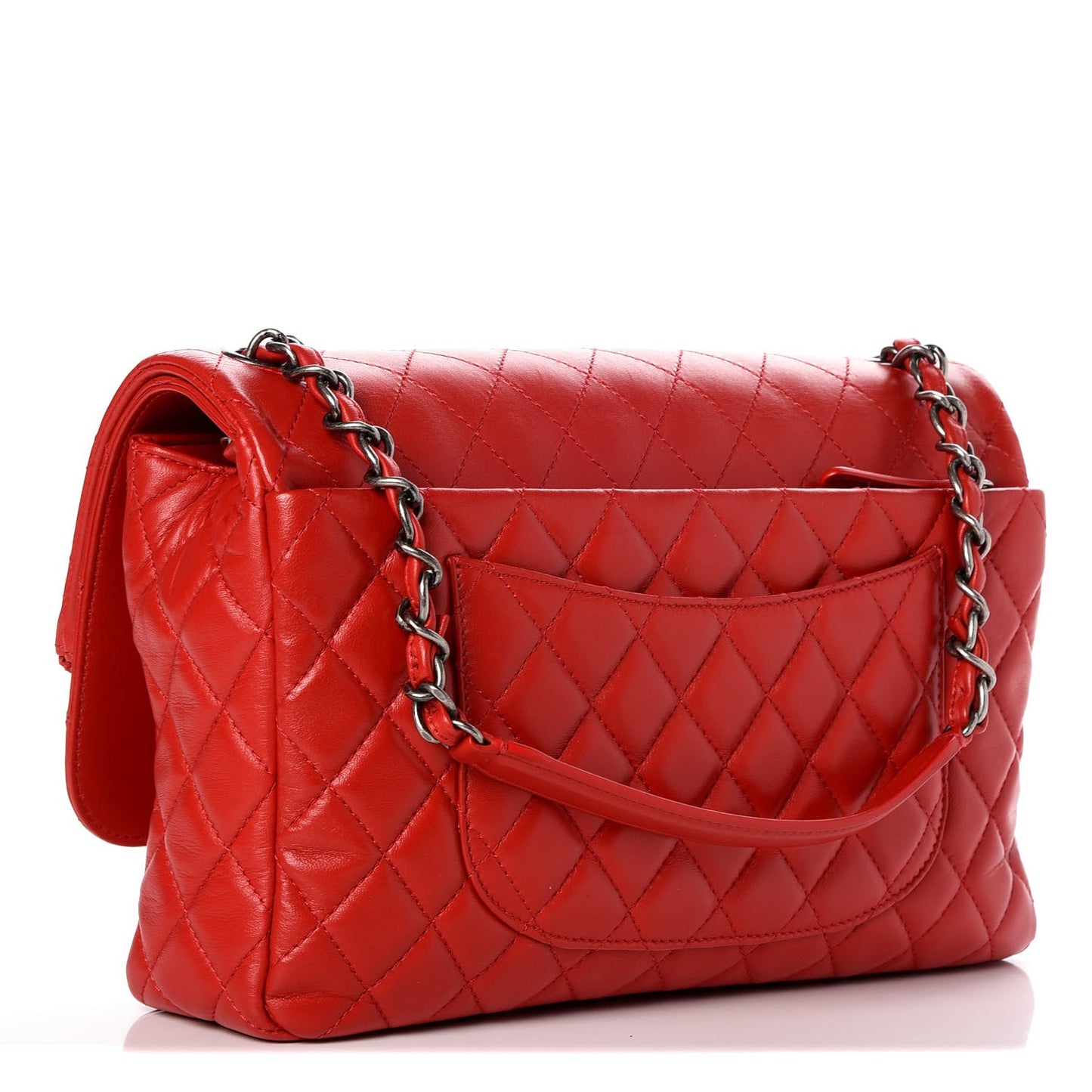 Lambskin Quilted Jumbo Multi Flap Bag Red