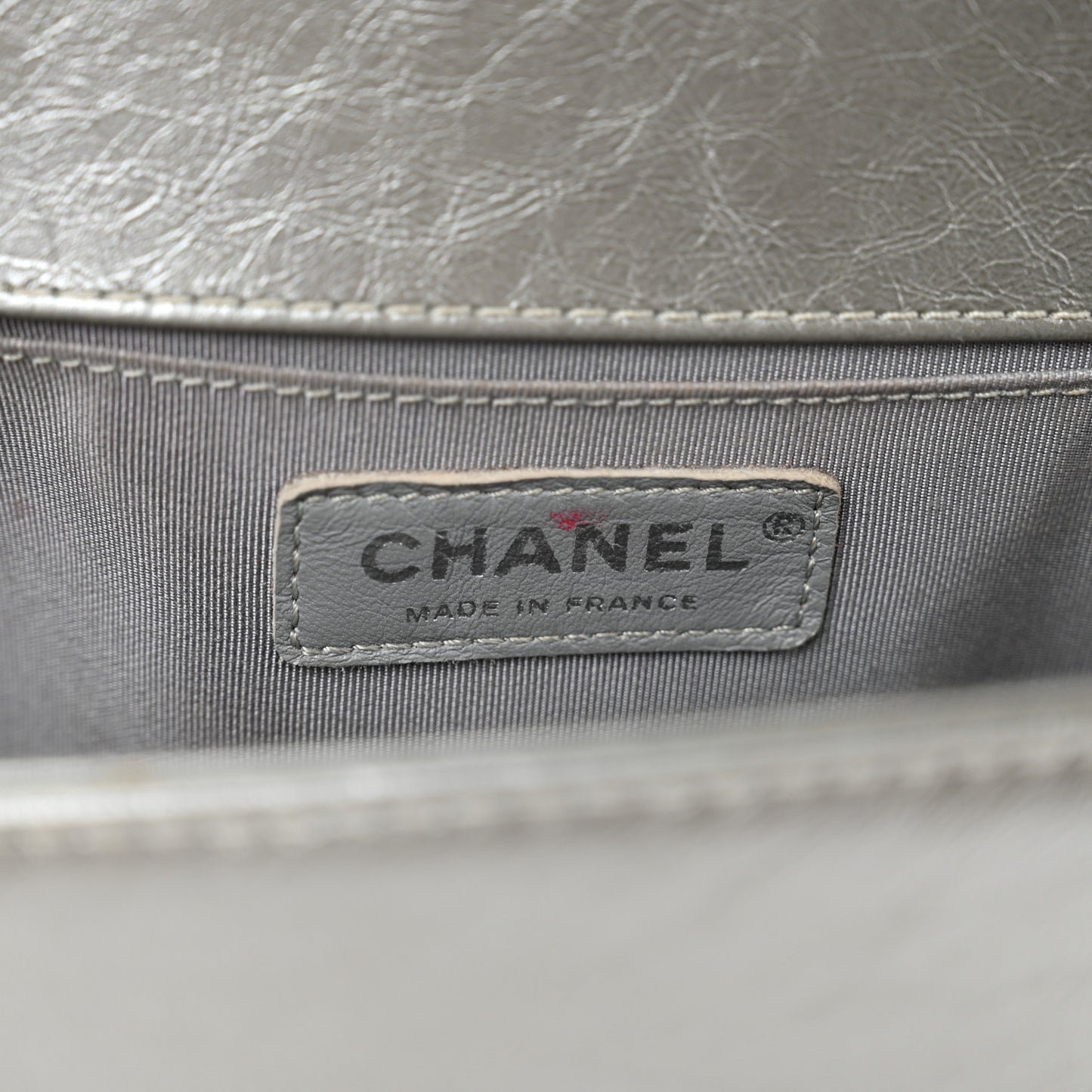 Metallic Aged Calfskin Quilted Medium Top Handle Boy Flap Silver