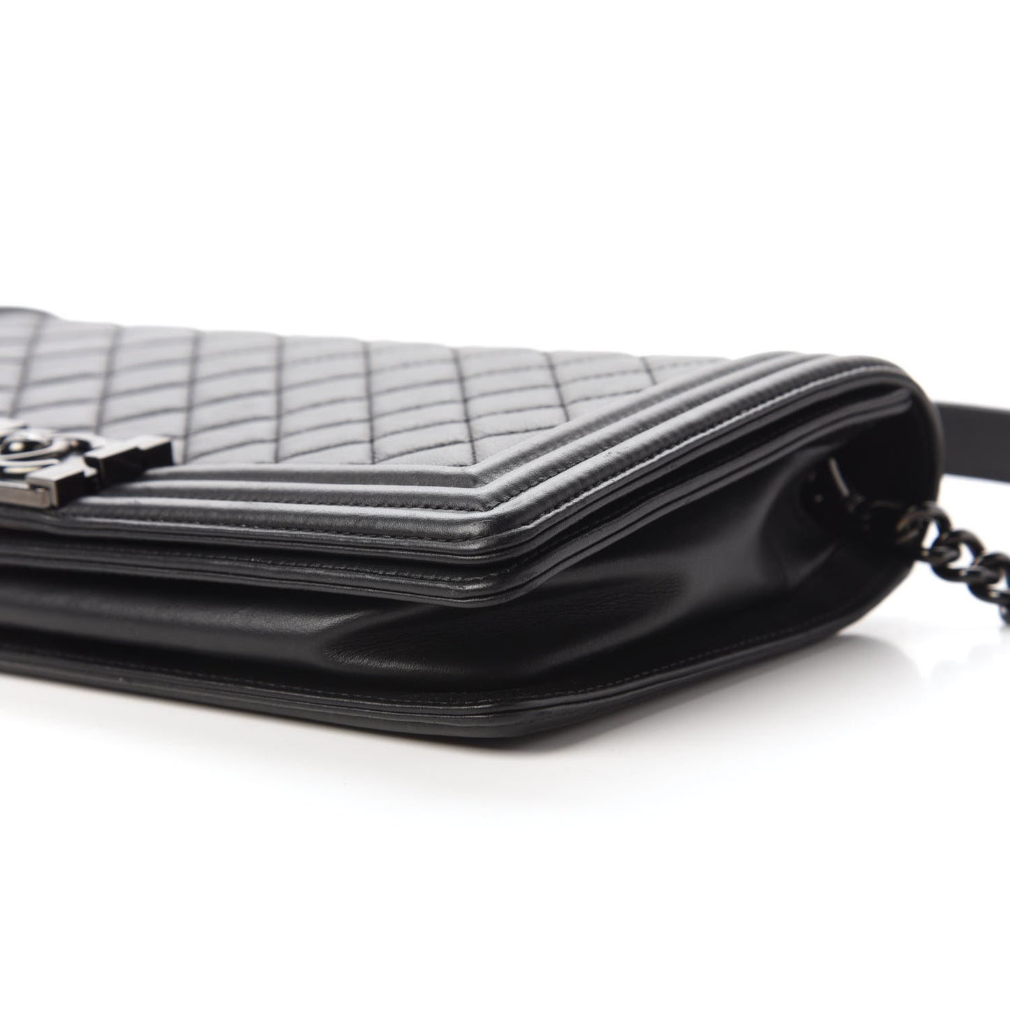 Calfskin Quilted Boy Clutch With Removable Chain So Black