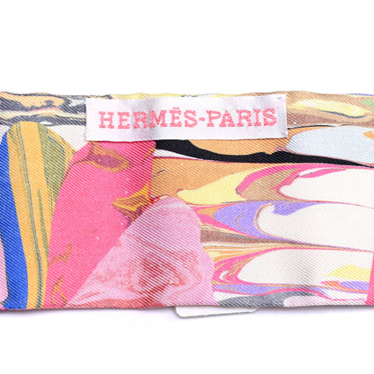 Hermes Silk Marble Silk Twilly Rose Vert Violet 3 of 4