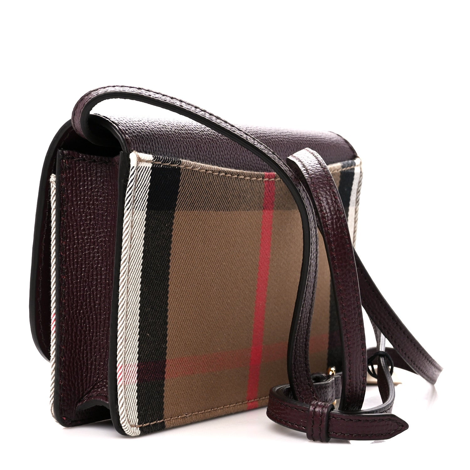 Burberry Grained Calfskin House Check Tartan Mix Hampshire Wallet On Chain Burgundy 3 of 9