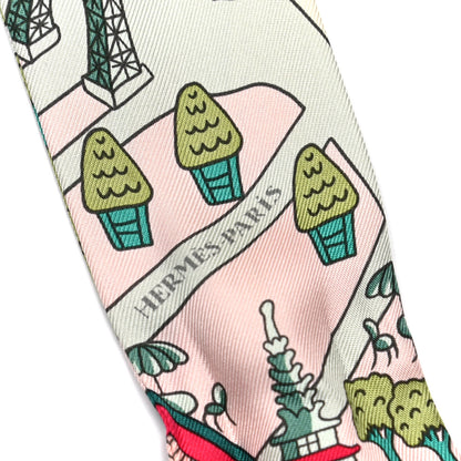 Hermes Silk Les Nouveaux Amoureux de Paris Twilly Rose Pale Vert Rose 4 of 4