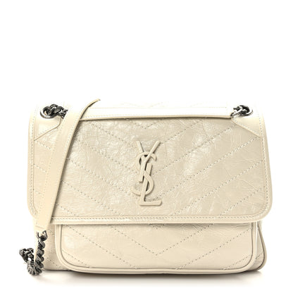 Saint Laurent Crinkled Calfskin Matelasse Monogram Medium Niki Chain Satchel Blanc Vintage 1 of 9