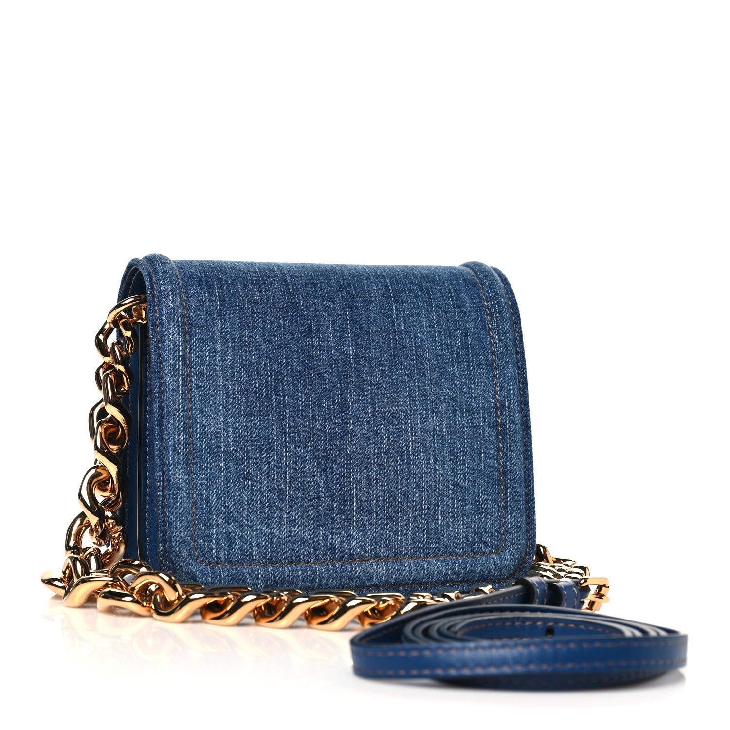 Versace Denim La Medusa Chain Shoulder Bag Navy Blue 3 of 9