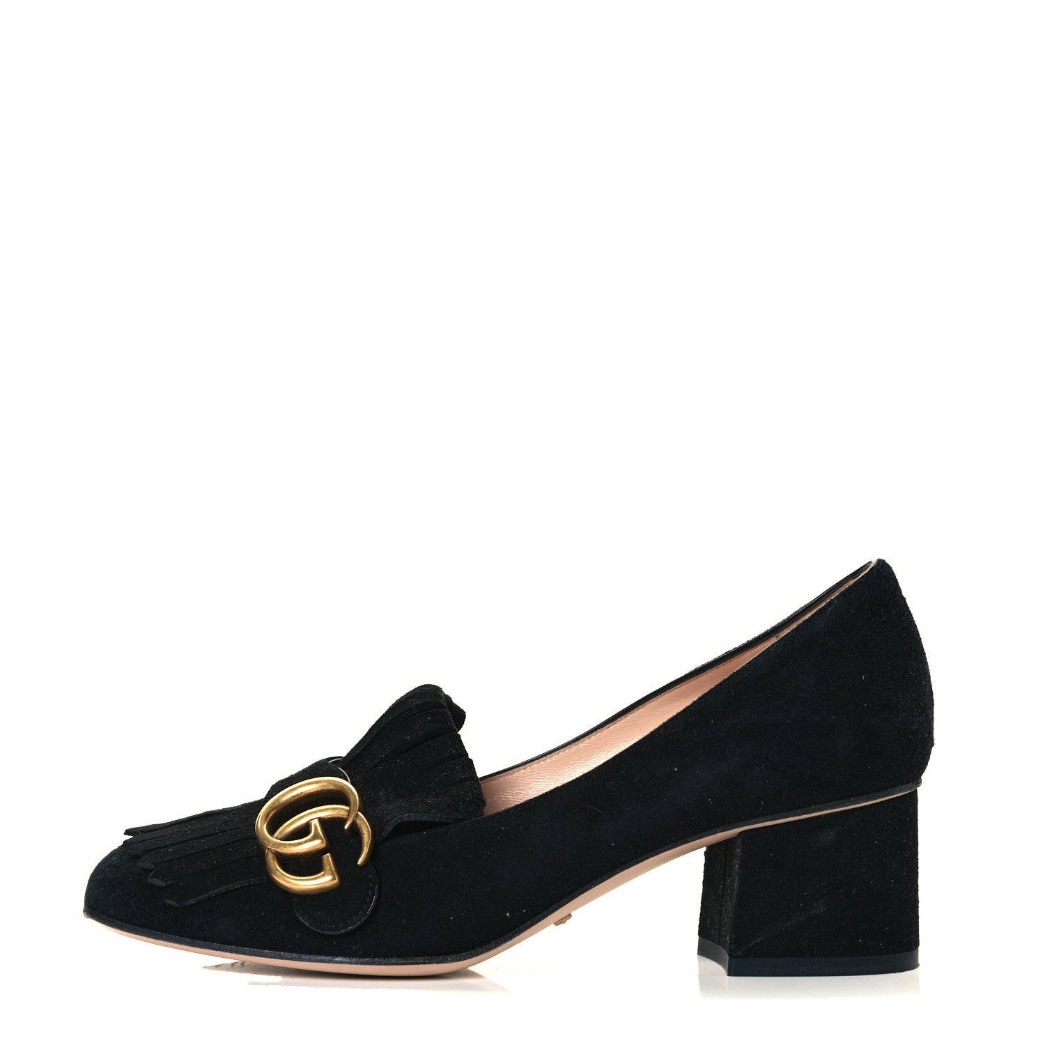 Gucci Kid Scamosciato GG Marmont Fringe 50mm Loafer Pumps 37.5 Black 1 of 12