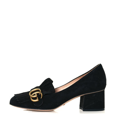 Gucci Kid Scamosciato GG Marmont Fringe 50mm Loafer Pumps 37.5 Black 1 of 12