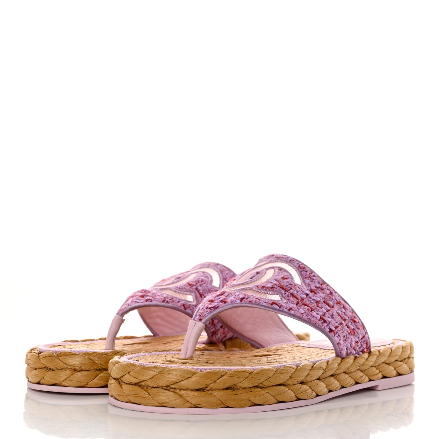 Tweed CC Thong Sandals 37.5 Light Purple Pink Red