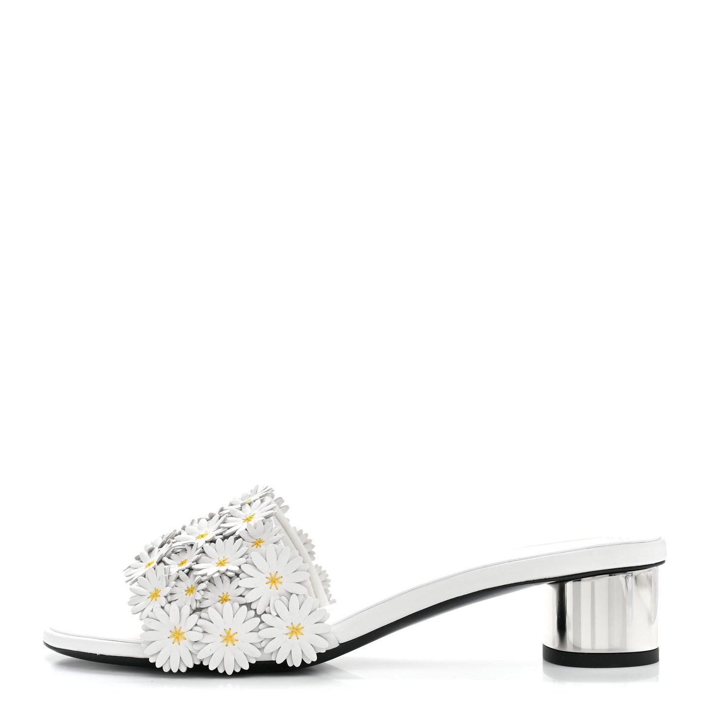 Lambskin Daisy Embroidered Dior Bloom Heeled Slide Sandals 39 White