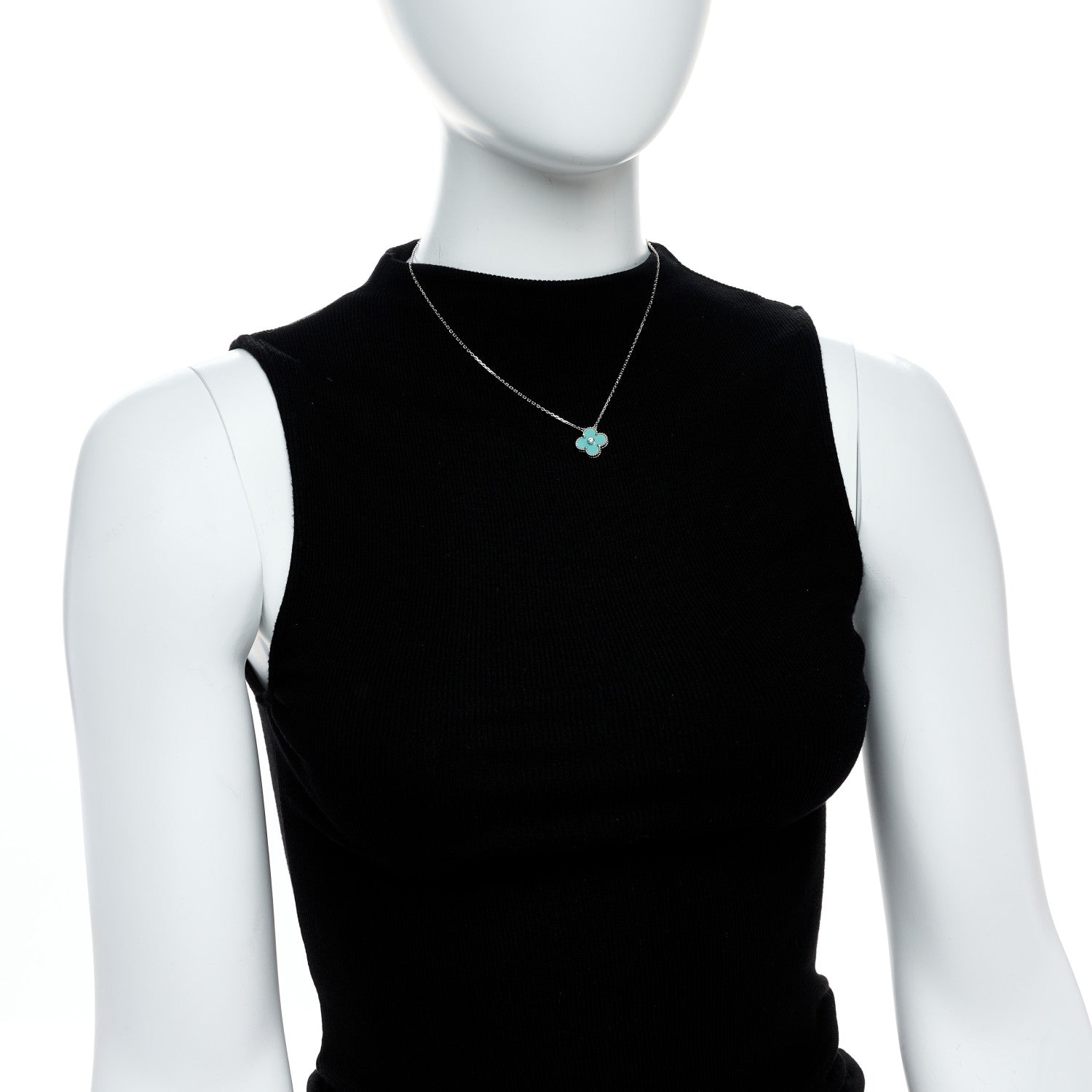 Van Cleef & Arpels 18K White Gold Diamond Celadon Green Sevres Porcelain Vintage Alhambra Pendant Necklace 2 of 6