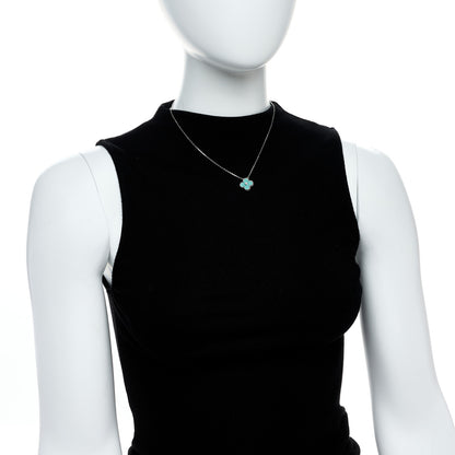 Van Cleef & Arpels 18K White Gold Diamond Celadon Green Sevres Porcelain Vintage Alhambra Pendant Necklace 2 of 6