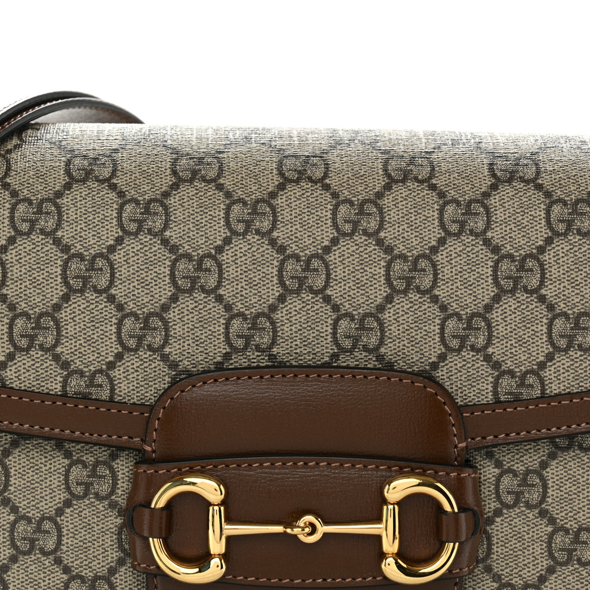GG Supreme Monogram Horsebit 1955 Shoulder Bag Beige Brown Sugar