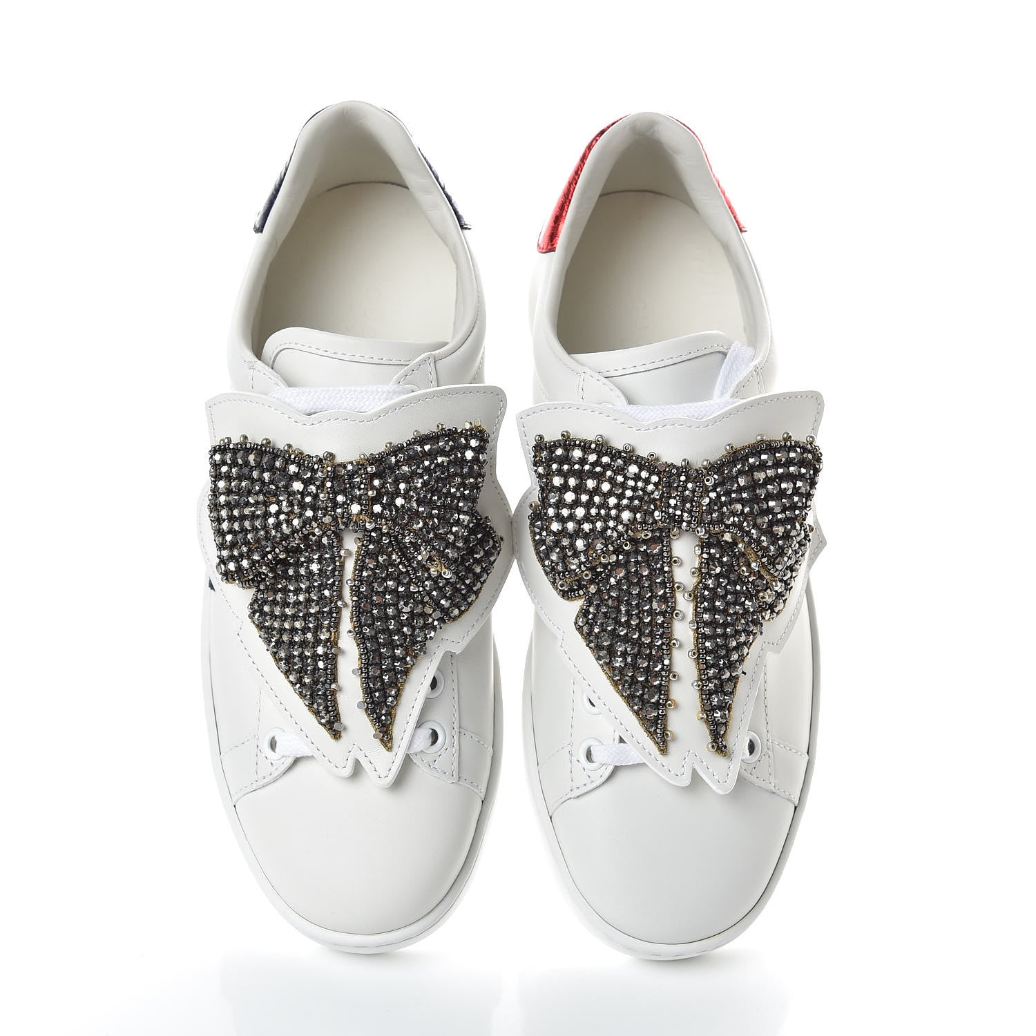 Gucci Calfskin Ayers Web Womens Ace Bow Lace Sneakers 37 White 5 of 9