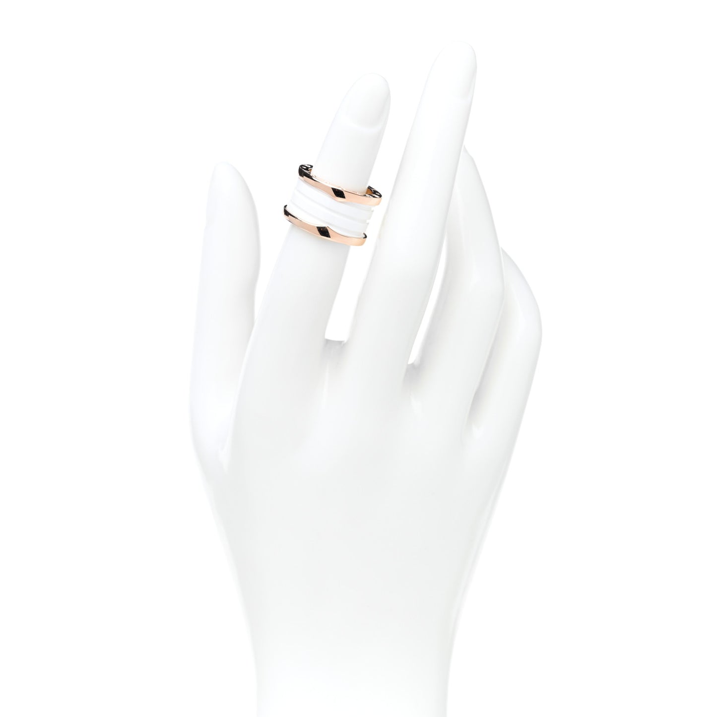 18K Rose Gold White Ceramic B.Zero1 Four-Band Ring 48 4.5