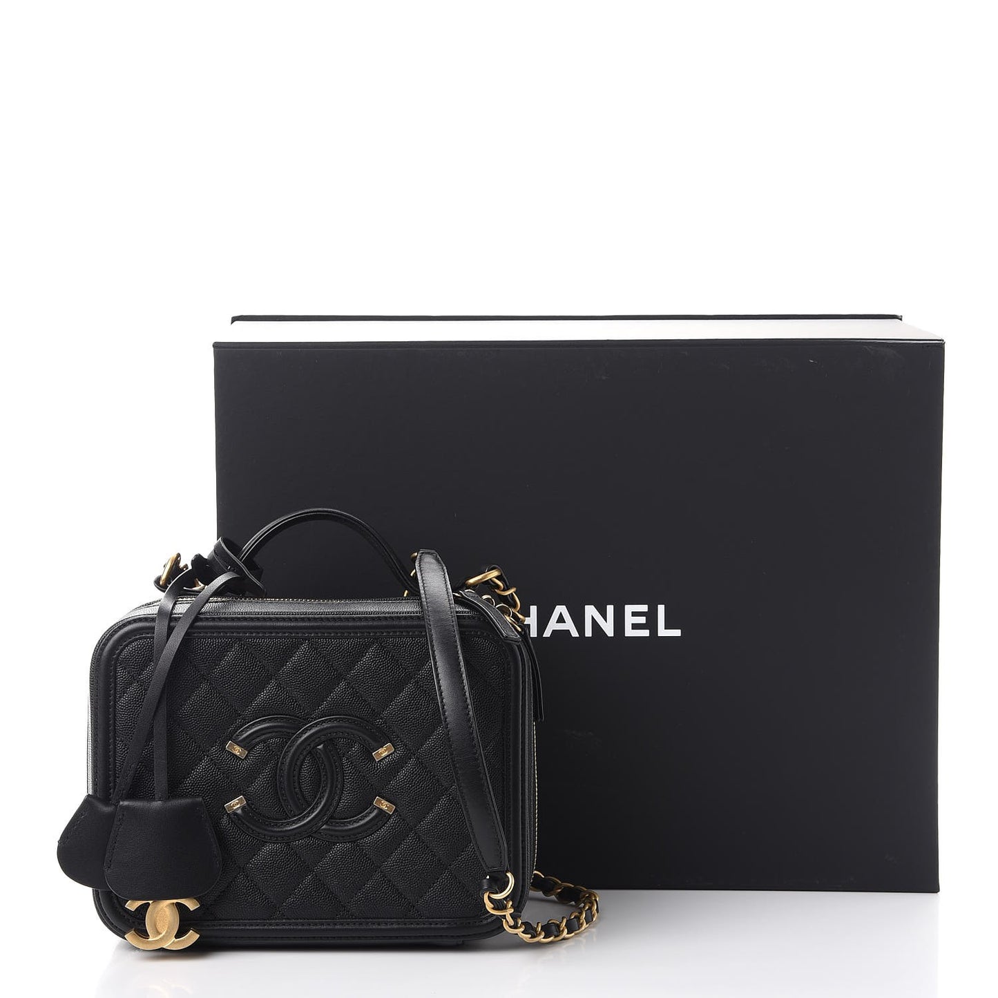 Caviar Quilted Medium CC Filigree Vanity Case Black