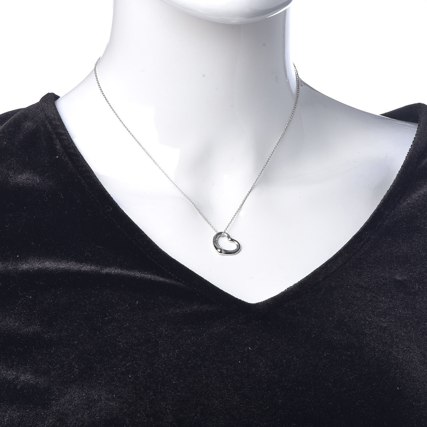 Tiffany Platinum Diamond Elsa Peretti Open Heart Pendant Necklace 2 of 7