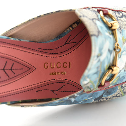 Gucci GG Supreme Monogram Blooms Womens Princetown Slippers 37 Beige Blue Navy Hibiscus Red 8 of 11