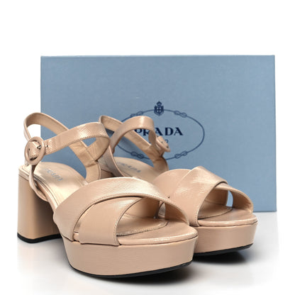 Prada Vernice Saffiano Embossed Crisscross Platform 20/65mm Sandals 40 Beige 10 of 10
