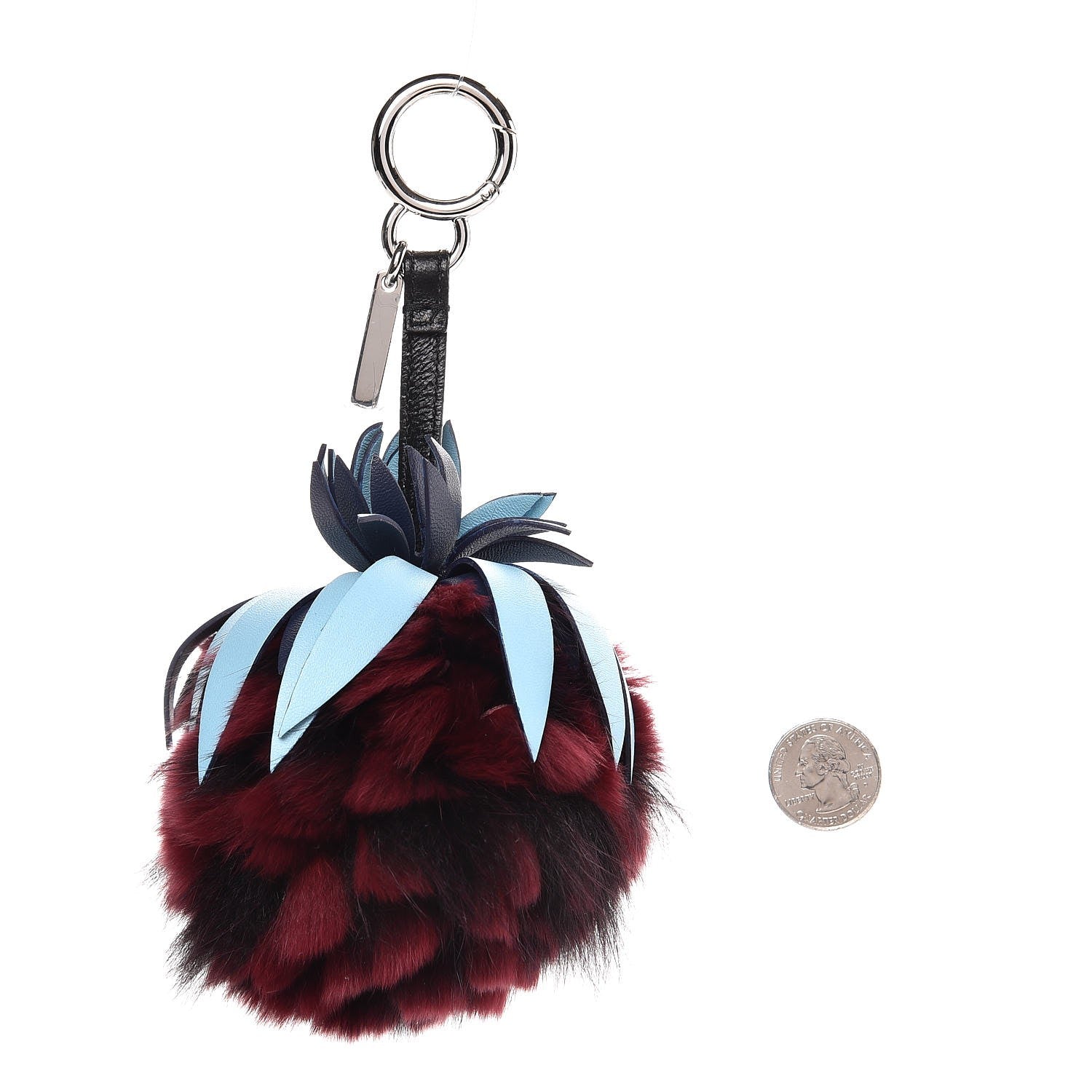 Fendi Fox Rabbit Fur Nappa Pineapple Bag Charm Bordeaux Turchese Pallido Multicolor 2 of 4