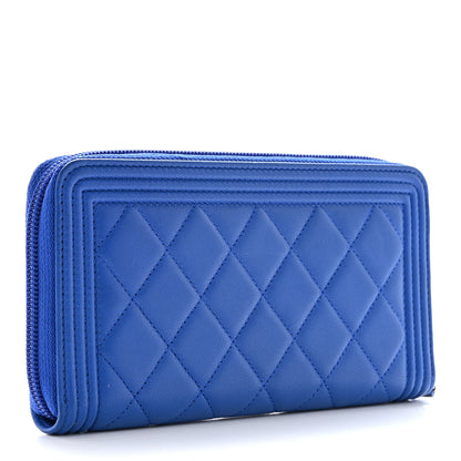 Chanel Lambskin Quilted Boy Zip Around Wallet Blue 3 of 8