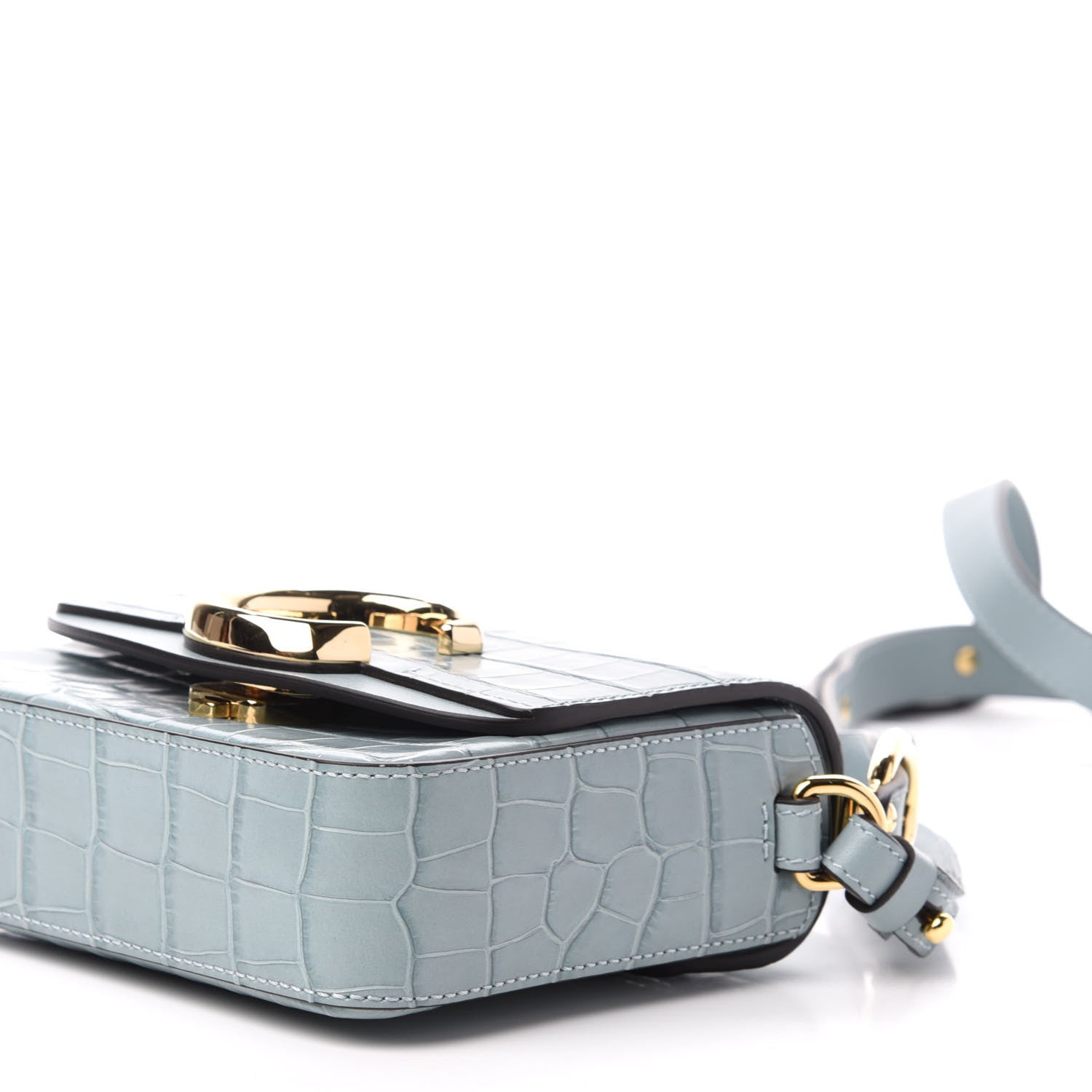 Chloe Calfskin Crocodile Embossed Mini C Double Carry Faded Blue 9 of 10