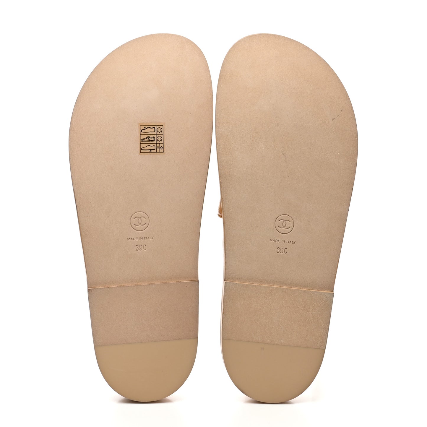 Lambskin Quilted Velcro Dad Chain CC Slide Sandals 39 Beige