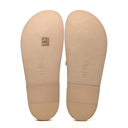 Chanel Lambskin Quilted Velcro Dad Chain CC Slide Sandals 39 Beige 5 of 12