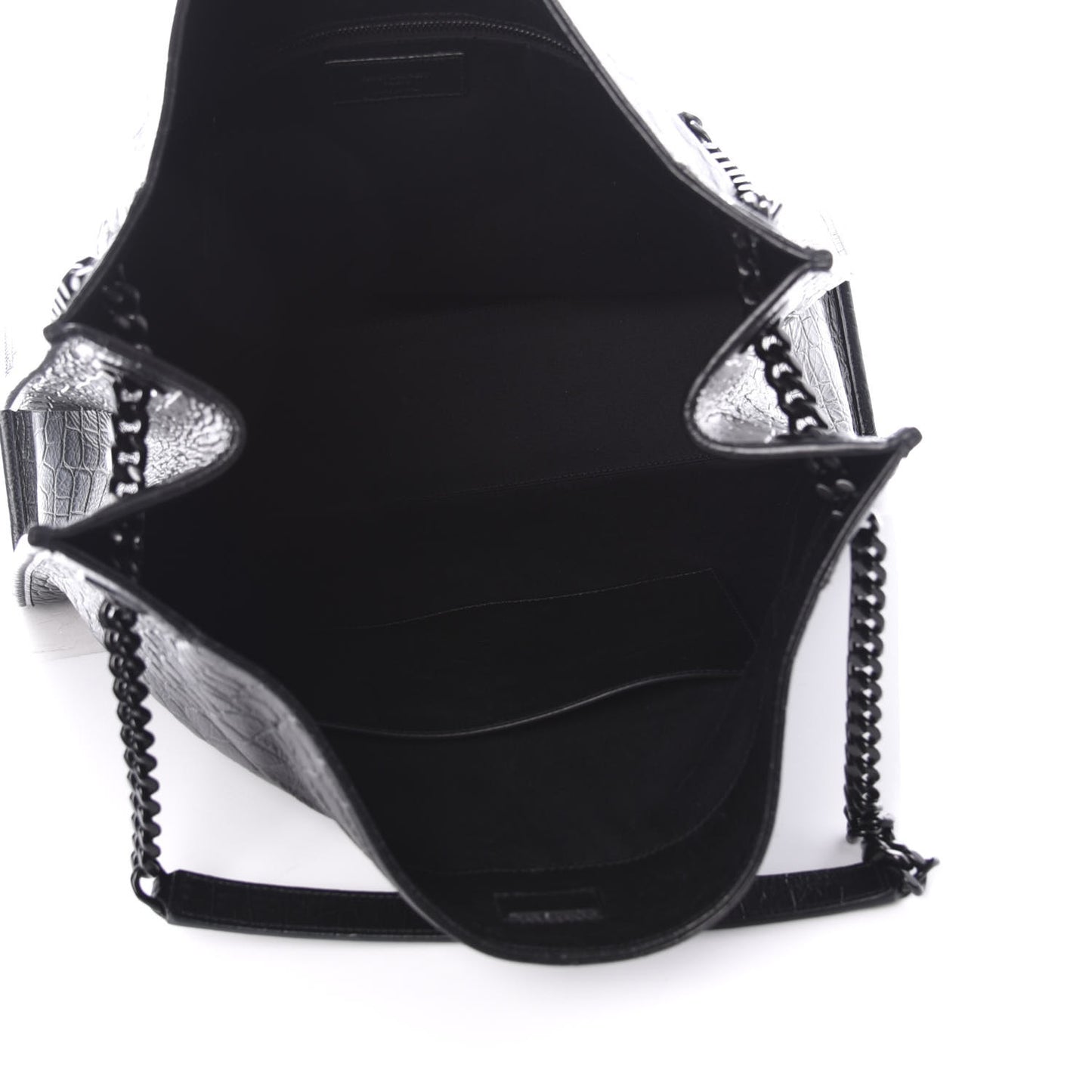 Calfskin Crocodile Embossed Monogram Large Niki Shopping Bag Black