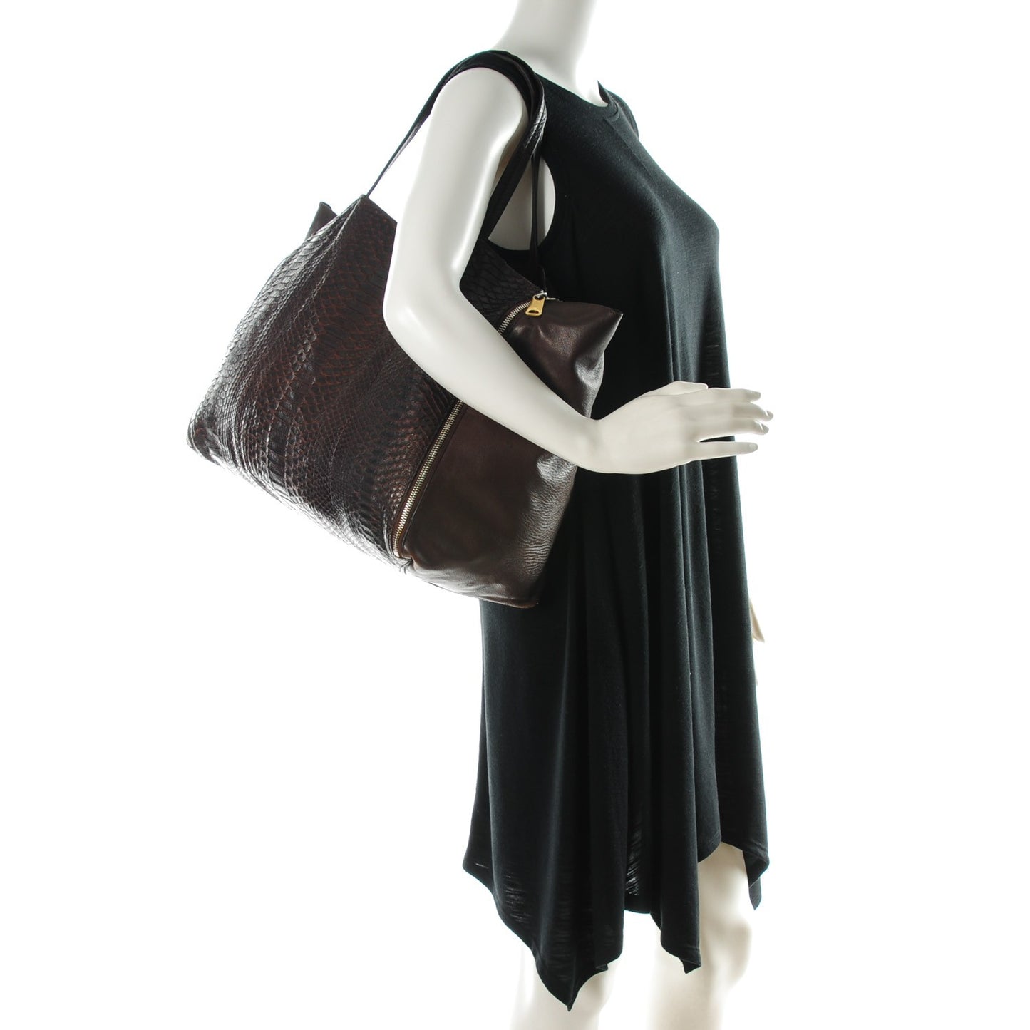 Python Lambskin Horizontal Zipper Gusset Cabas
