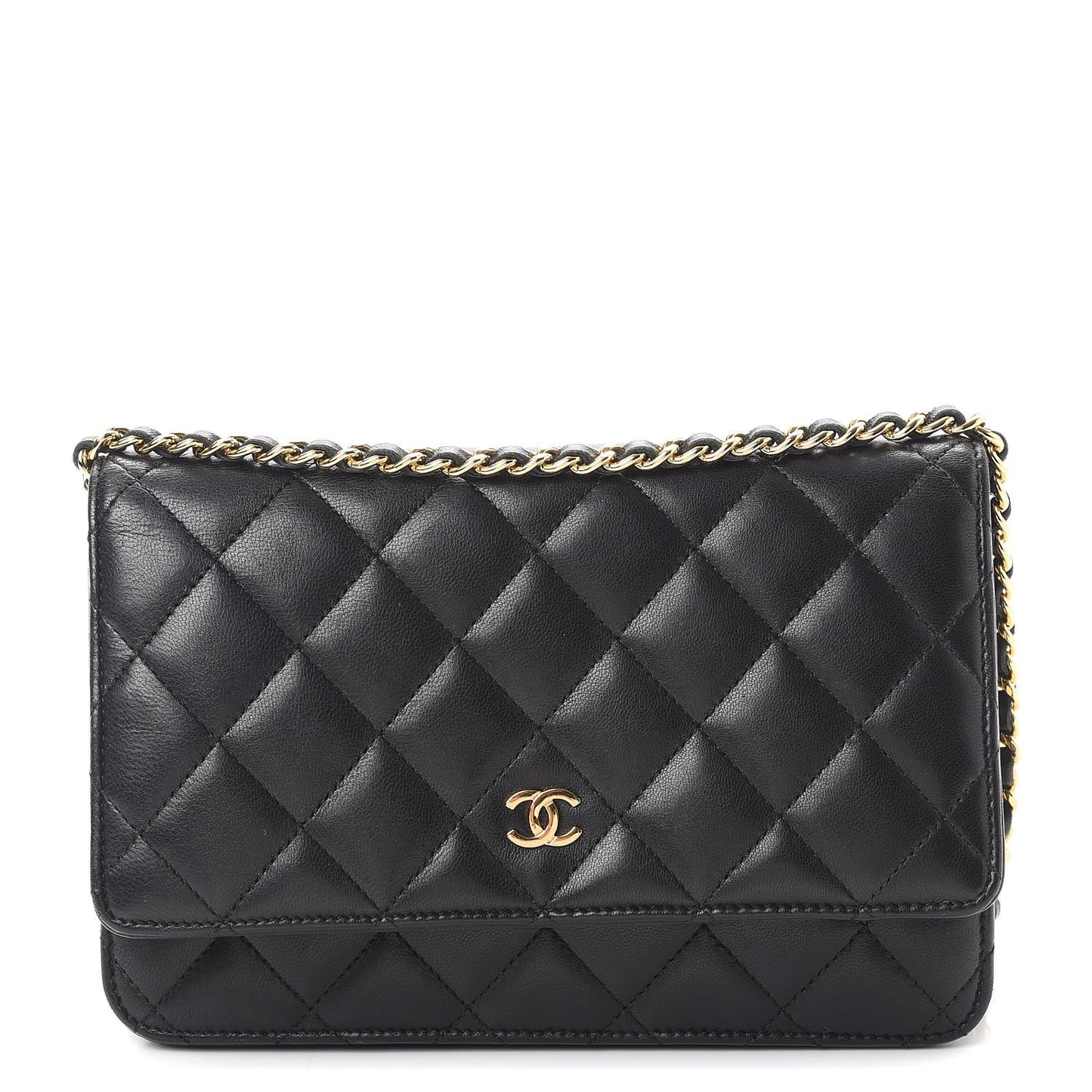 Lambskin Quilted Wallet On Chain WOC Black