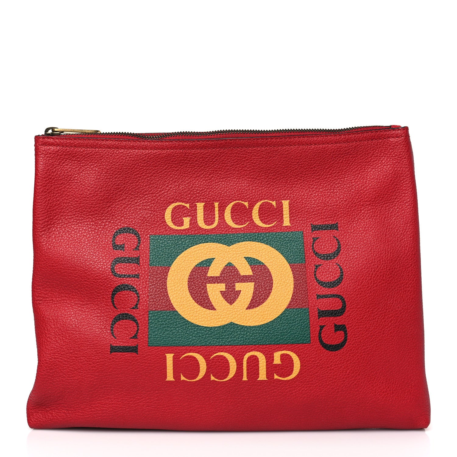 Gucci Pebbled Calfskin Medium Logo Portfolio Clutch Hibiscus Red 1 of 9
