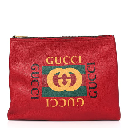 Gucci Pebbled Calfskin Medium Logo Portfolio Clutch Hibiscus Red 1 of 9